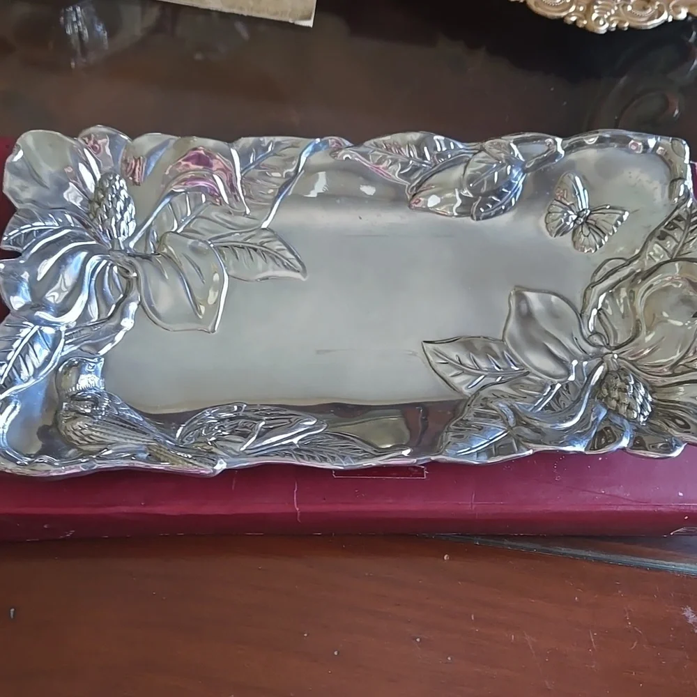 Arthur Court Vintage 2000 Magnolia Bird Butterfly Pewter 11